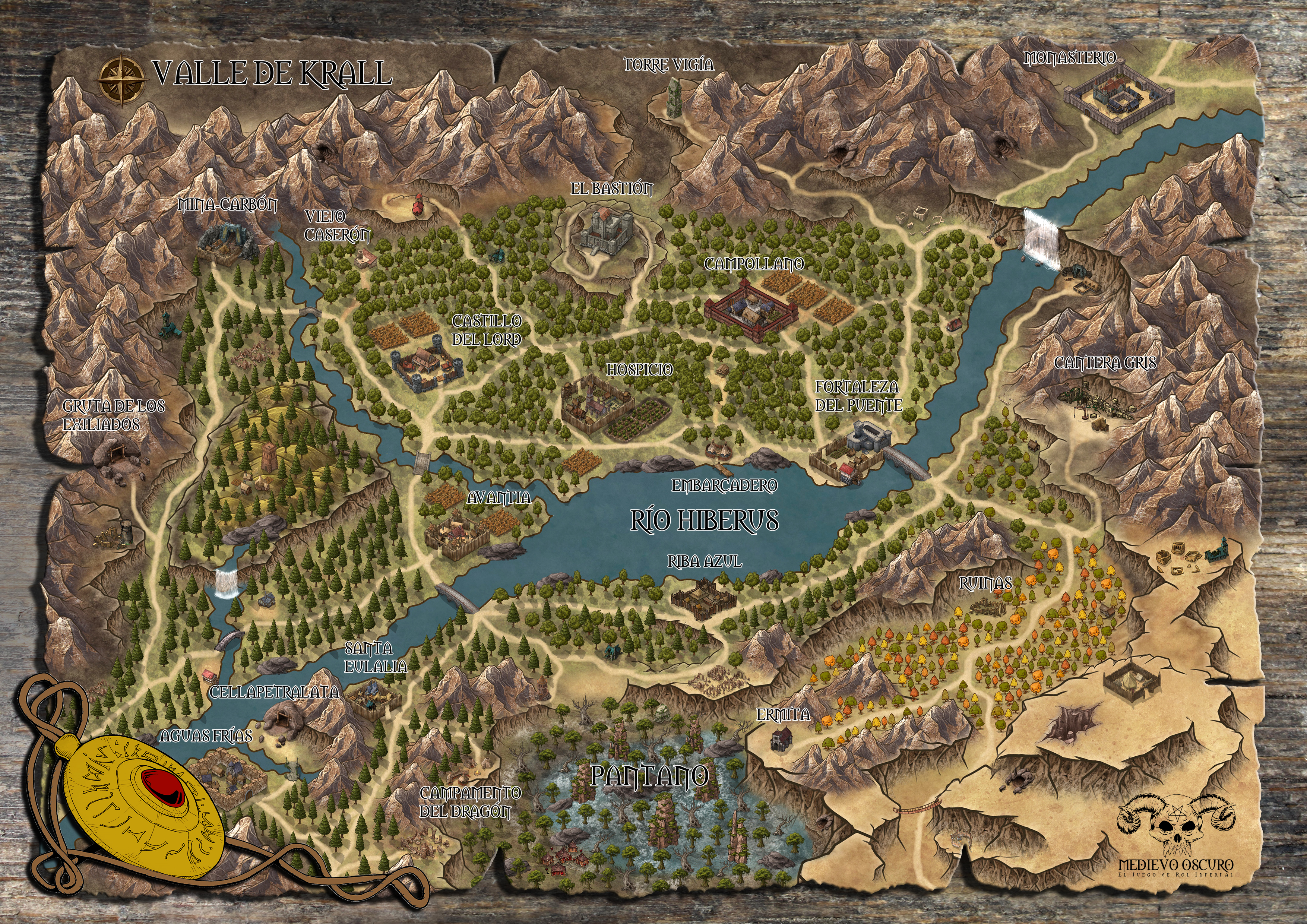 Mapa campaña juego de rol medievo oscuro en A4 color